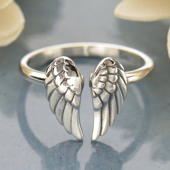 Artisan Sterling Silver Adjustable Angel Wing Ring - Picture 2 of 5